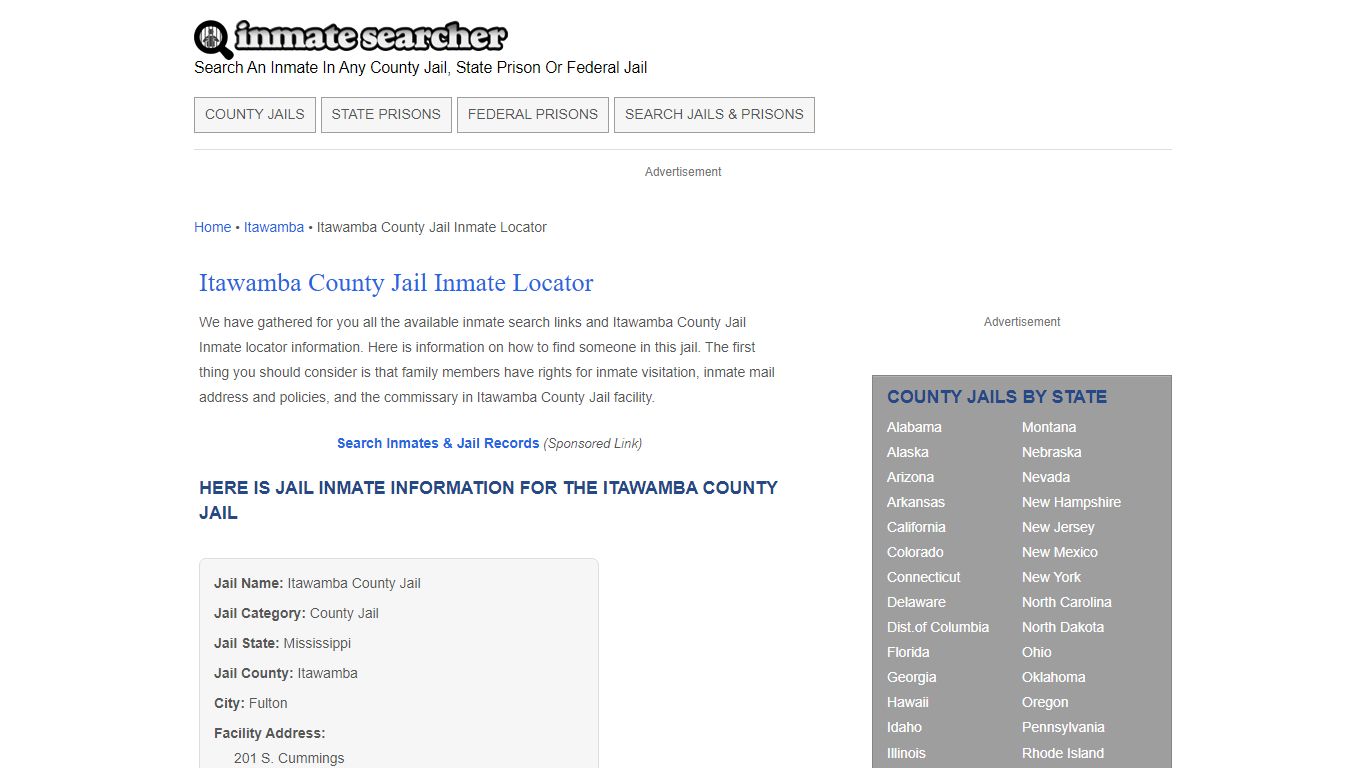 Itawamba County Jail Inmate Locator - Inmate Searcher