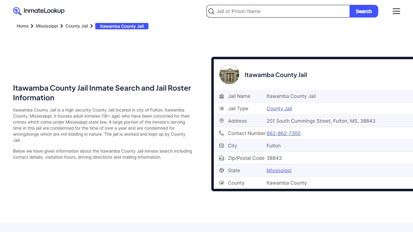 Itawamba County Jail Inmate Search and Jail Roster Information
